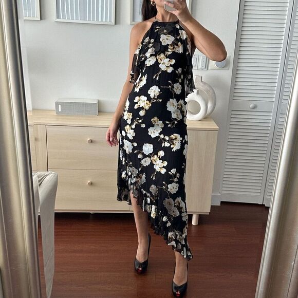 NEW Alice + Olivia Dress Womens 4 Fabiola Floral Burnout Silk Blend Midi Fabiola - Picture 4 of 12